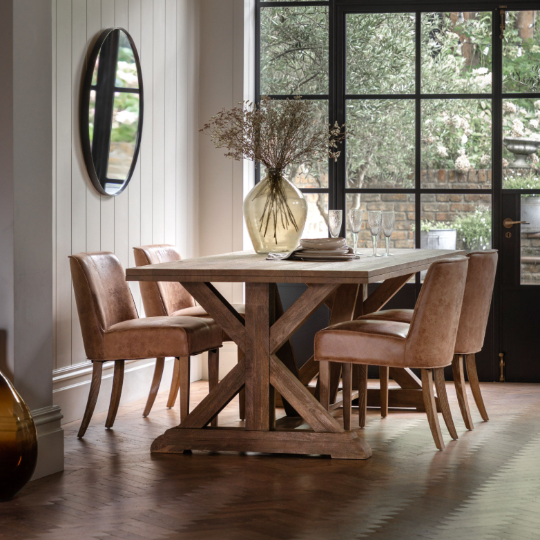 Clevedon Mango Wood Dining Table styled in dining room with chairs