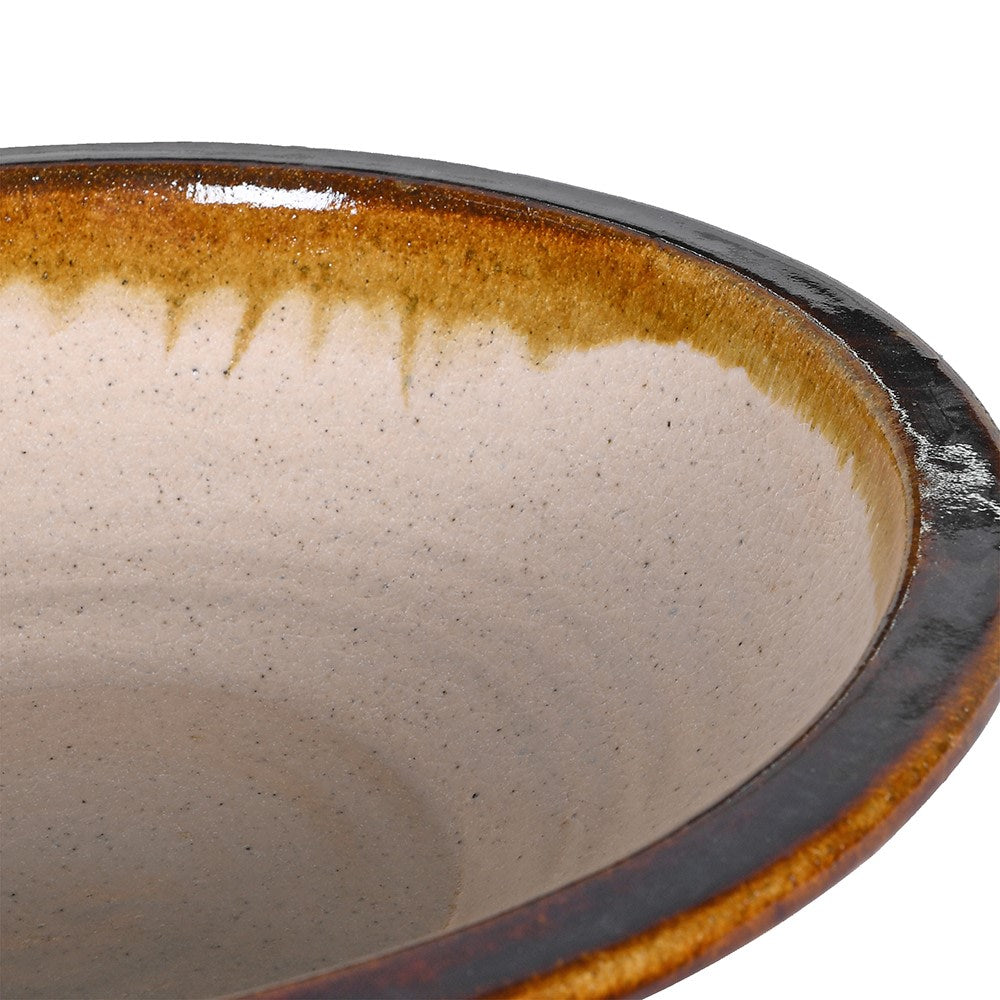 Close-up of Tuscan Rustic Terracotta Glazed Bowl showing detailed brown glaze and texture