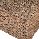 Close-up of woven water hyacinth texture on ottoman