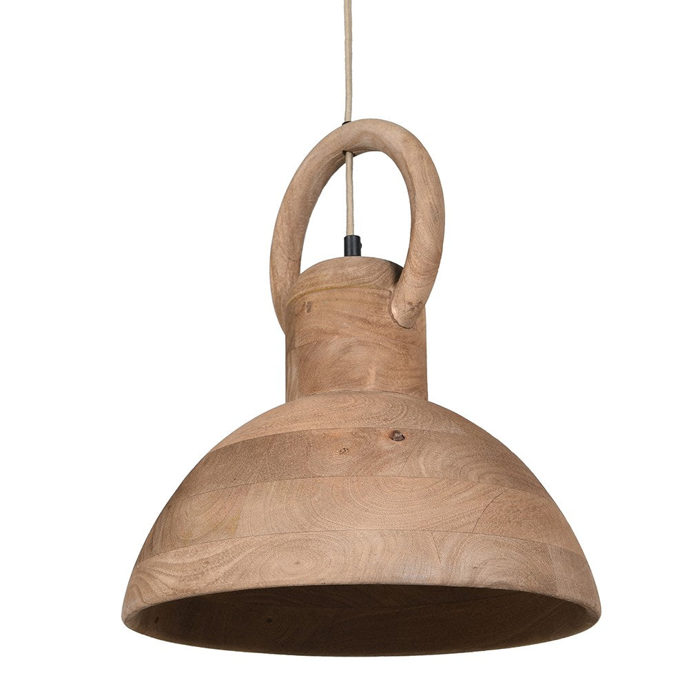 Country kitchen mango wood pendant light with natural wooden finish and rustic handcrafted design