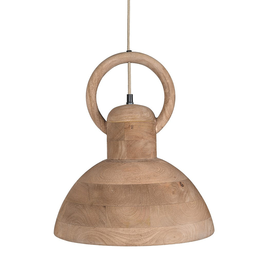 Country kitchen mango wood pendant light with natural wooden finish and rustic handcrafted design