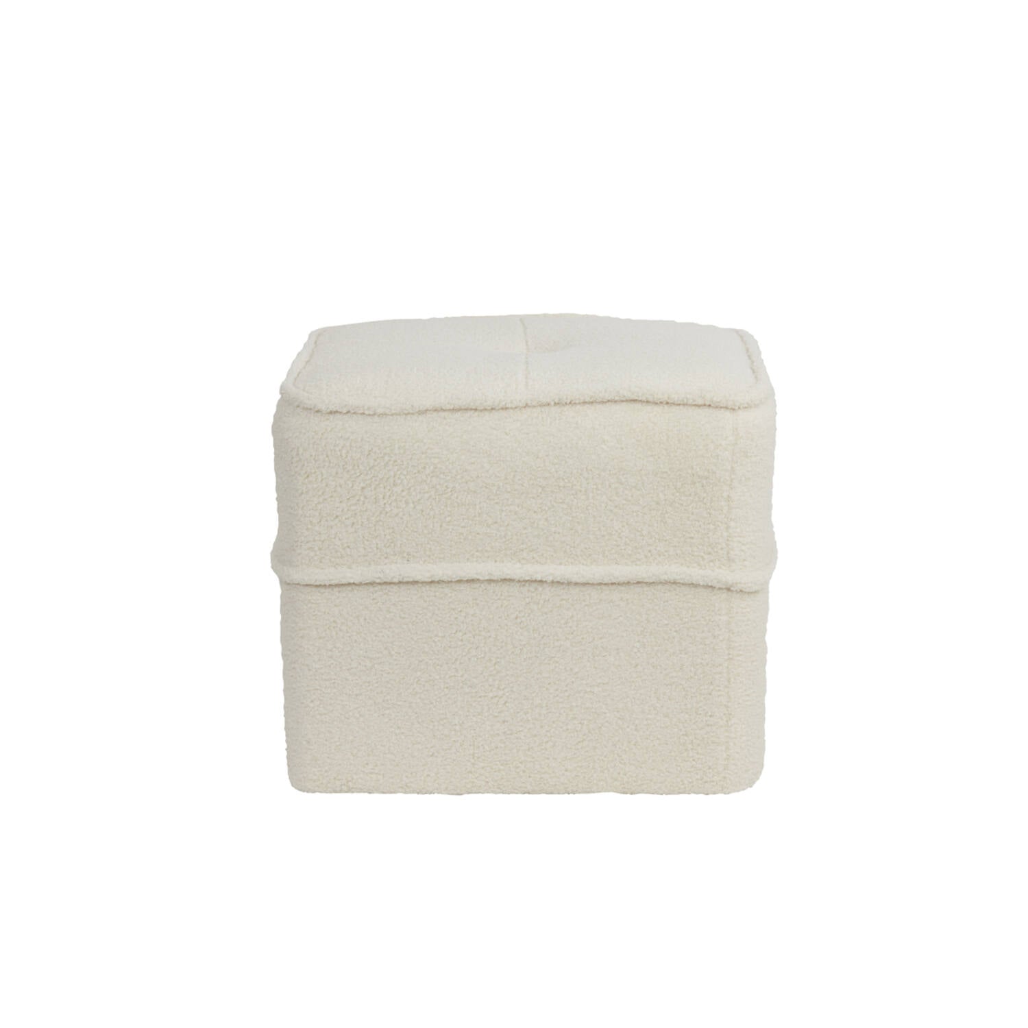 Cream Soft Teddy Fabric Square Pouffe Footstool