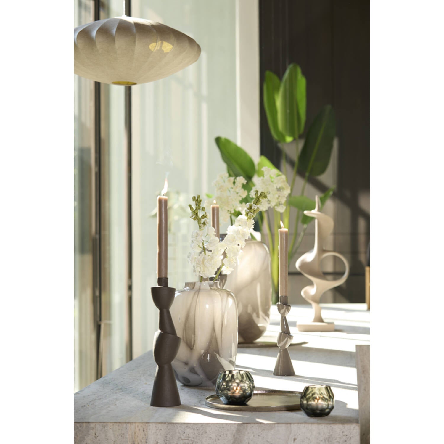 Dayton Cream Grey Glass Statement Vase