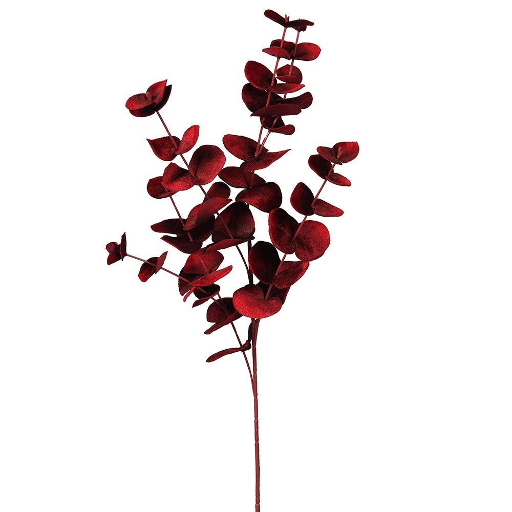  Crimson Velvet Faux Eucalyptus Stem