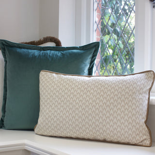 Lechlade beige geometric rectangle cushion showing the woven pattern