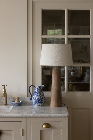 Esther Wooden Table Lamp with White Boucle Shade