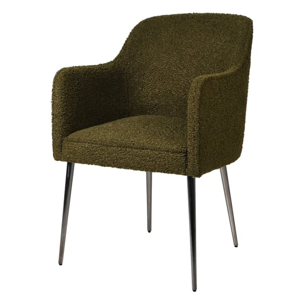 Deanna Olive Green Faux Sheepskin Dining Chair - a luxurious addition to elevate any dining space. Its elegant design, featuring faux sheepskin upholstery and a tasteful olive green colour, exudes exclusivity and sophistication.