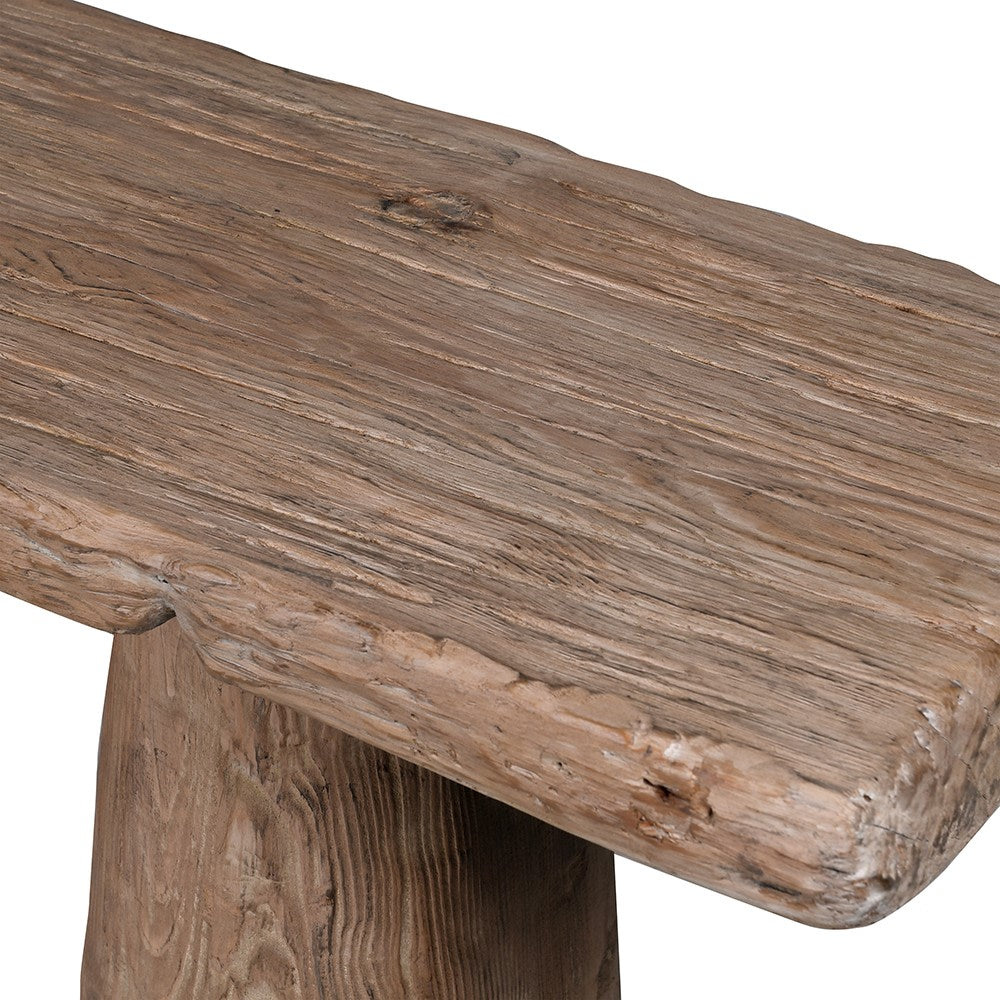 Close-up of the live-edge pine tabletop showing natural grain and knots