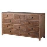 Draper reclaimed elm chest of drawers with multiple wooden drawers and metal ring pull handles