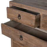 Draper reclaimed elm chest of drawers with multiple wooden drawers and metal ring pull handles