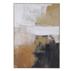Earth & Shadow Abstract Canvas Print – large modern wall art 140x100cm in ochre, beige, and black