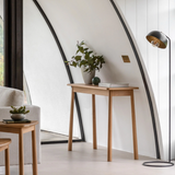 Edmund oak console table in solid oak with minimalist design and tapered legs