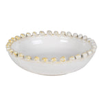 Elara Decorative Beaded Ceramic Bowl with white glaze and golden bead accents
