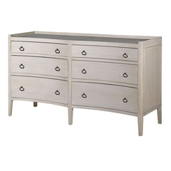 Whitewashed durian wood chest of six drawers with black drop handles
