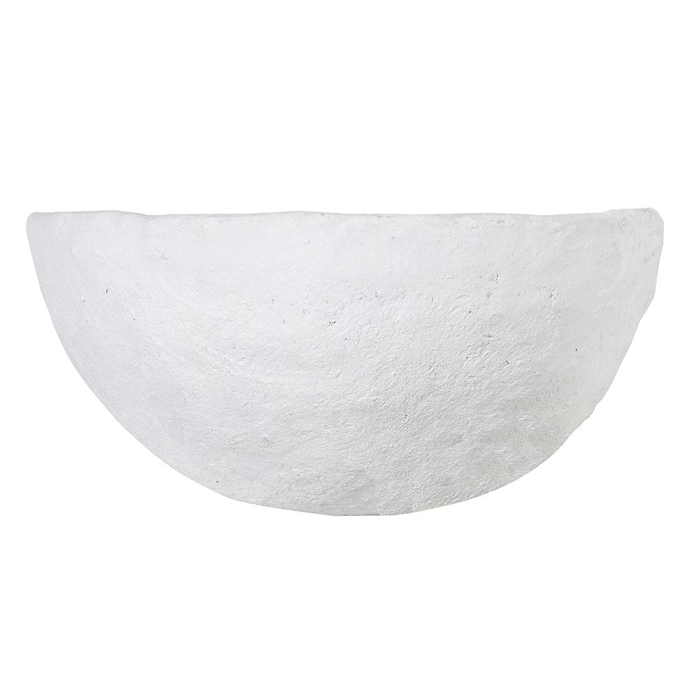 Plaster of Paris wall light with smooth matte white finish and minimalist half-bowl design