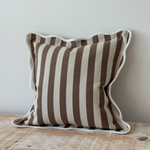 Emmie Brown Stripe poly cotton cushion cover 45cm square with scalloped edge trim
