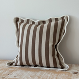 Emmie Brown Stripe poly cotton cushion cover 45cm square with scalloped edge trim