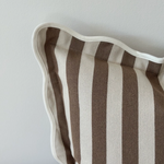 Emmie Brown Stripe poly cotton cushion cover 45cm square with scalloped edge trim