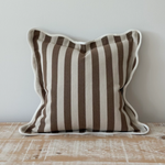 Emmie Brown Stripe poly cotton cushion cover 45cm square with scalloped edge trim