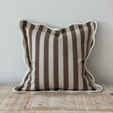Emmie Brown Stripe poly cotton cushion cover 45cm square with scalloped edge trim