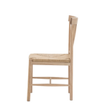 Side profile of Eton Chair showing rope seat and oak legs