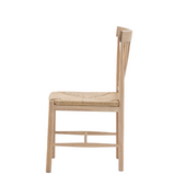 Side profile of Eton Chair showing rope seat and oak legs