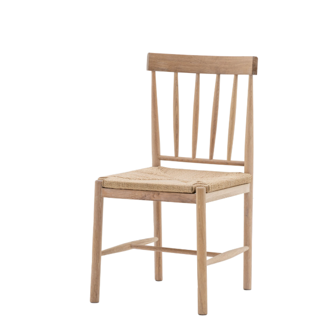 Front three-quarter view of Front three-quarter view of Eton Chair – oak and rope design – oak and rope design