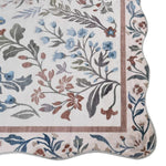 Close up of Evangeline vintage inspired scallop edge rug with floral design