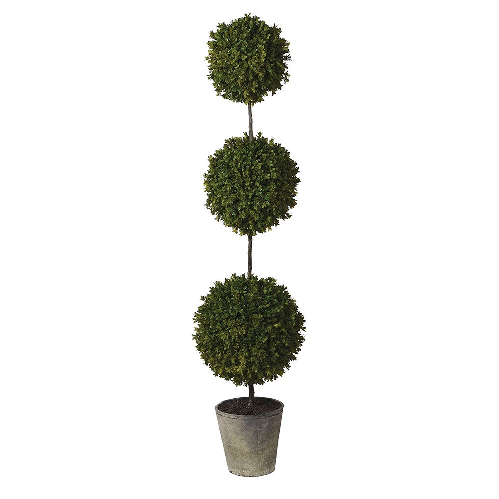 Triple ball faux topiary plant in a pot for outdoor and indoor decor
