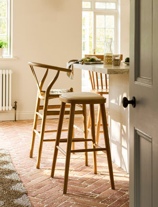 Hatherop natural ash wishbone bar stool with seagrass seat, view 2
