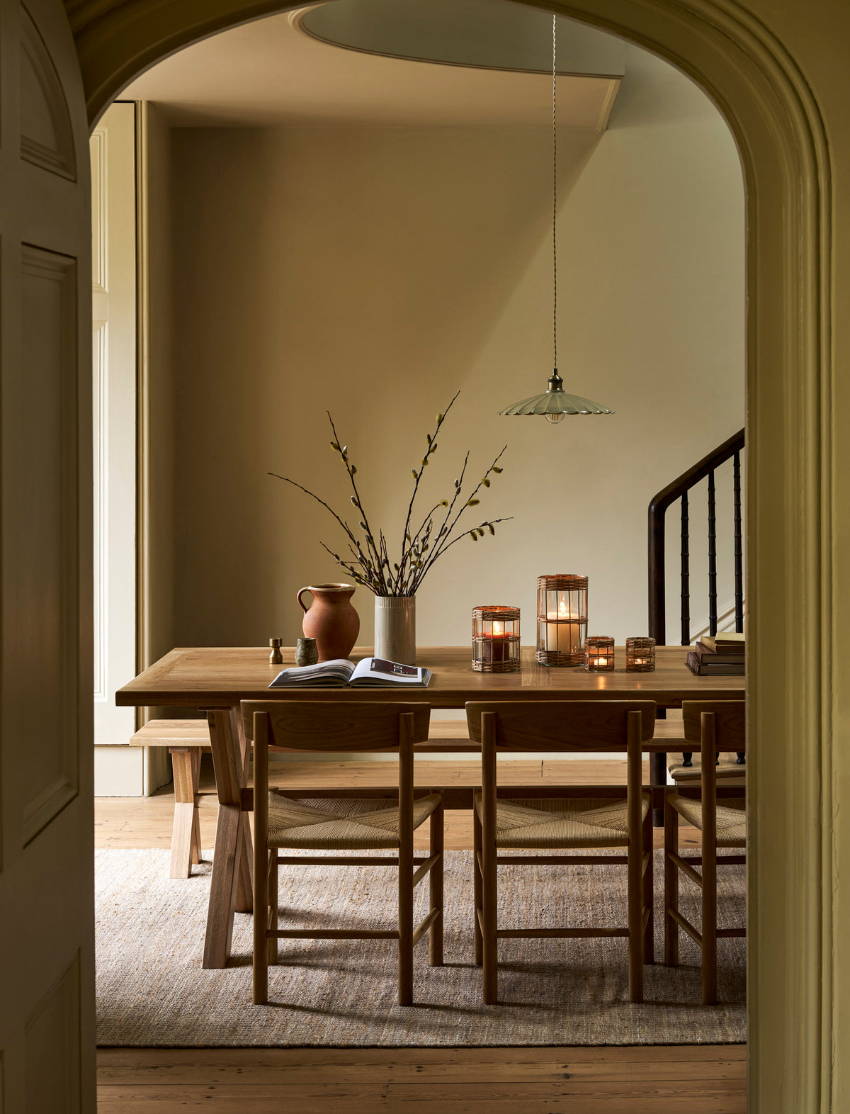 Didbrook solid oak dining bench in a white-wash finish, view 2