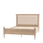 Antoine bed frame in limewashed oak with upholstered headboard and turned posts – elegant French country bedroom furniture
