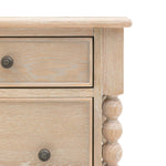 Antoine 7-drawer dresser in limewashed oak with turned legs – spacious rustic and elegant storage solution turned detail close up