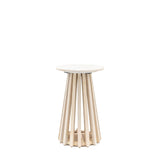 Charles Ted Arya Side Table | Indian White Marble & Solid Mango Wood