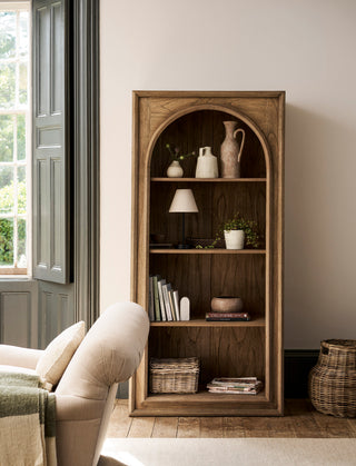 Coln arched Bayur wood bookshelf with five shelves