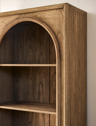 Coln arched Bayur wood bookshelf with five shelves, view 3