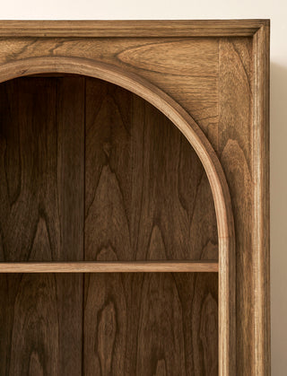 Coln arched Bayur wood bookshelf with five shelves, view 5