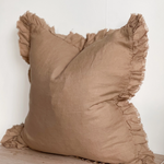 Faith Ruffled Linen Cushion Coffee Brown