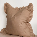 Faith Ruffled Linen Cushion Coffee Brown