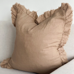 Faith Ruffled Linen Cushion Coffee Brown