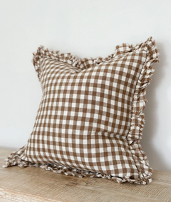 Faith Ruffled Linen Cushion Gingham