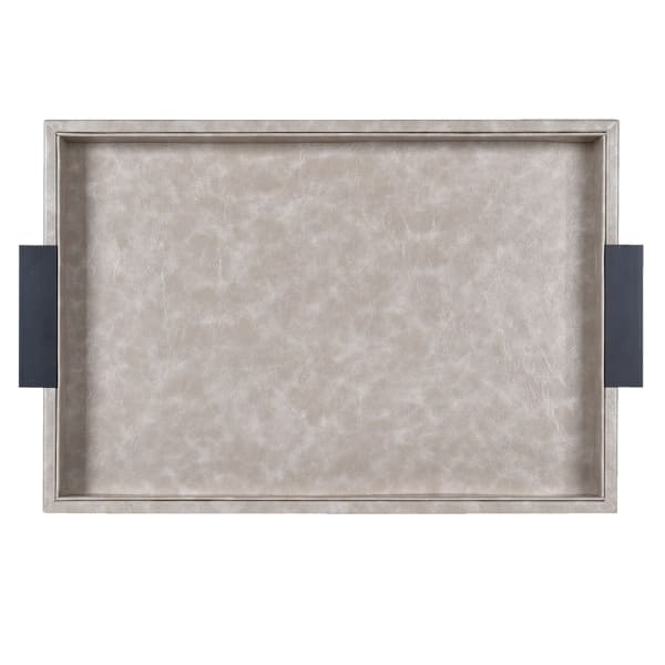 Faux leather decorative tray set of two rectangular trays with black handles