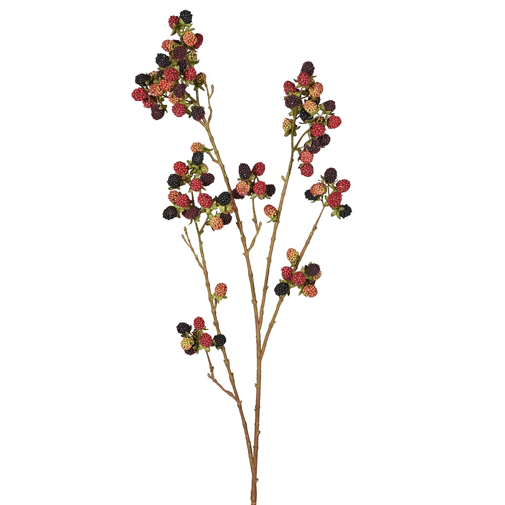 Faux Mulberry Stem with realistic red and black berries on brown branches