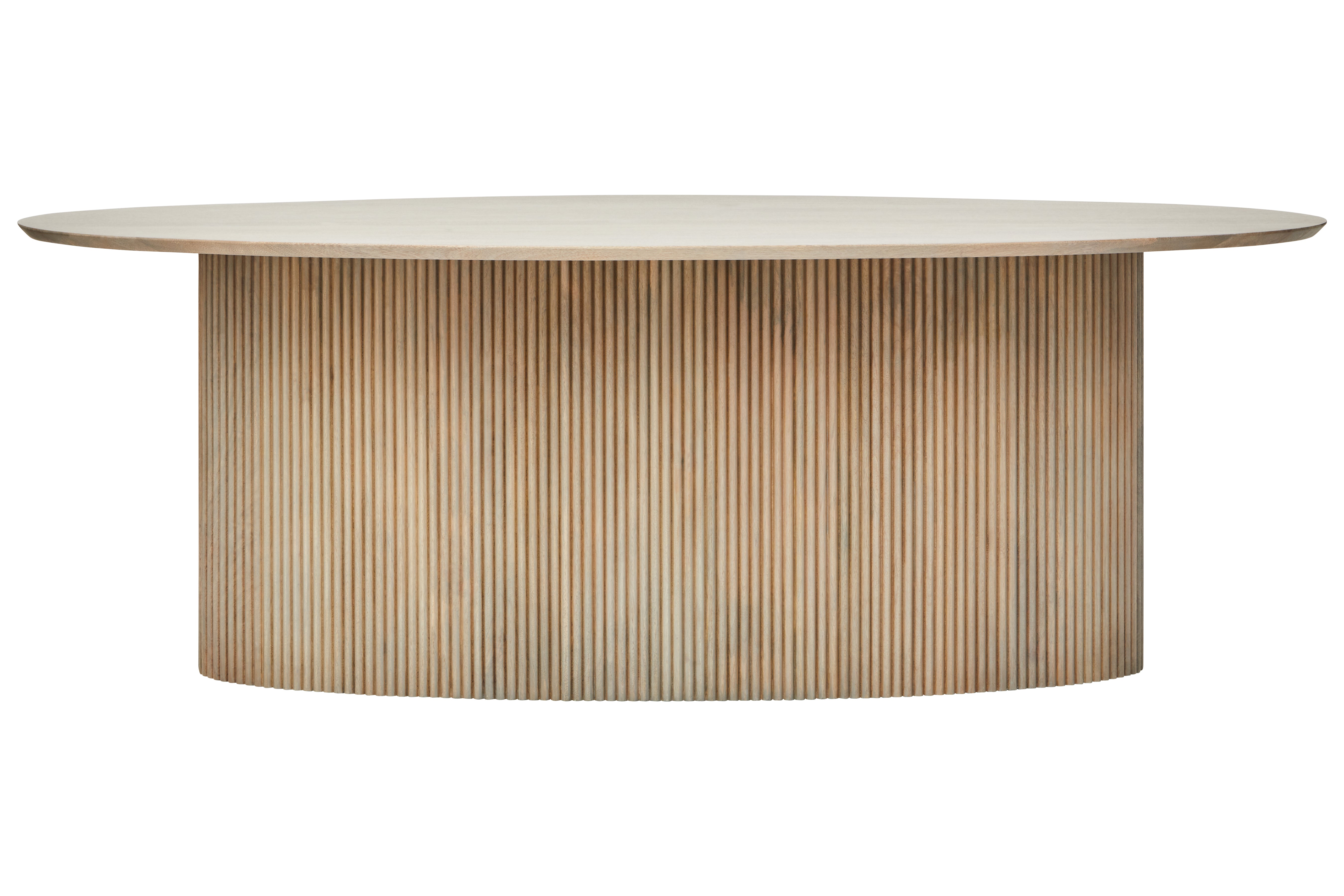 Alessia Mango Wood Fluted Oval Dining Table, boasting an oval-shaped base and intricate ridge detailing. Perfect for hosting family gatherings or elegant dinner parties, this table features a spacious, smooth surface and a sleek design that exudes sophistication and luxury.

Dimensions:&nbsp;

&nbsp;H 76cm&nbsp;W220cm&nbsp;D100cm

82.26kgs

Mango Wood