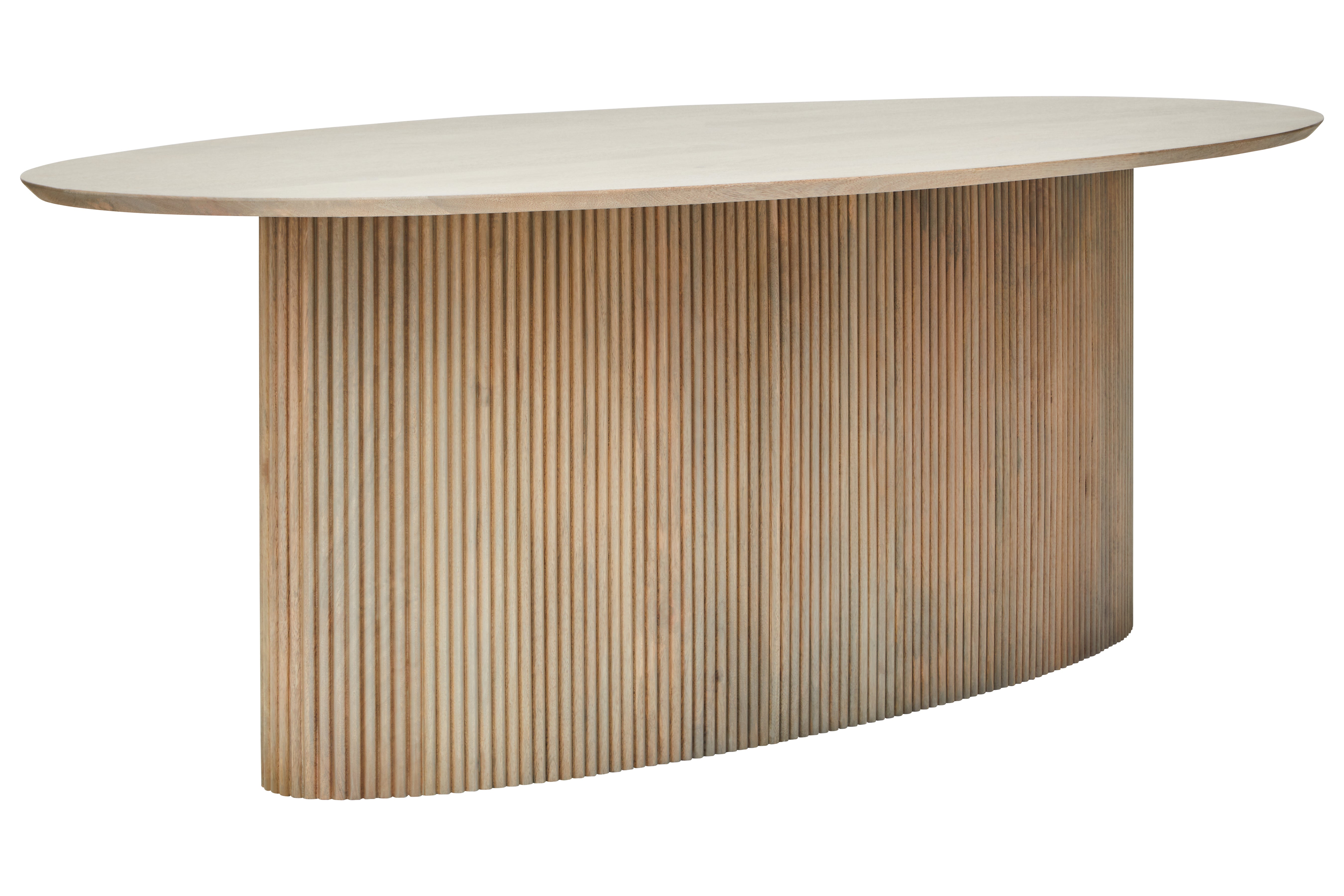 Alessia Mango Wood Fluted Oval Dining Table, boasting an oval-shaped base and intricate ridge detailing. Perfect for hosting family gatherings or elegant dinner parties, this table features a spacious, smooth surface and a sleek design that exudes sophistication and luxury.

Dimensions:&nbsp;

&nbsp;H 76cm&nbsp;W220cm&nbsp;D100cm

82.26kgs

Mango Wood