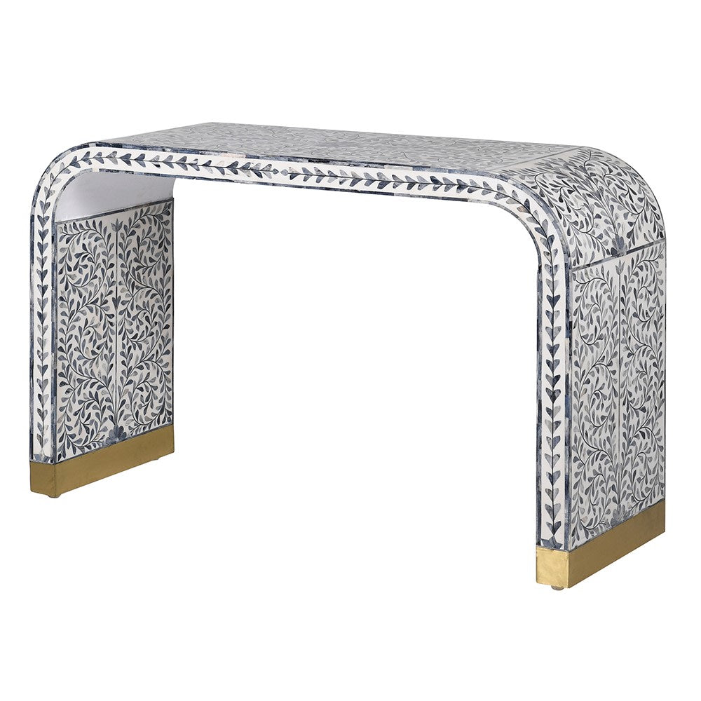 Transform your space with the exquisite Francesca Bone Inlay Decorative Console Table, featuring a gracefully curved design and intricate floral inlay. Elevate your décor with this luxurious and artfully crafted piece.

Dimensions:&nbsp;

&nbsp; H 78cm&nbsp;W 123cm&nbsp;D 41cm

36 kg