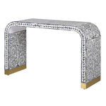 Transform your space with the exquisite Francesca Bone Inlay Decorative Console Table, featuring a gracefully curved design and intricate floral inlay. Elevate your décor with this luxurious and artfully crafted piece.

Dimensions:&nbsp;

&nbsp; H 78cm&nbsp;W 123cm&nbsp;D 41cm

36 kg