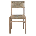 Front view of rustic woven seagrass dining chair with wooden legs