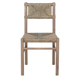 Front view of rustic woven seagrass dining chair with wooden legs