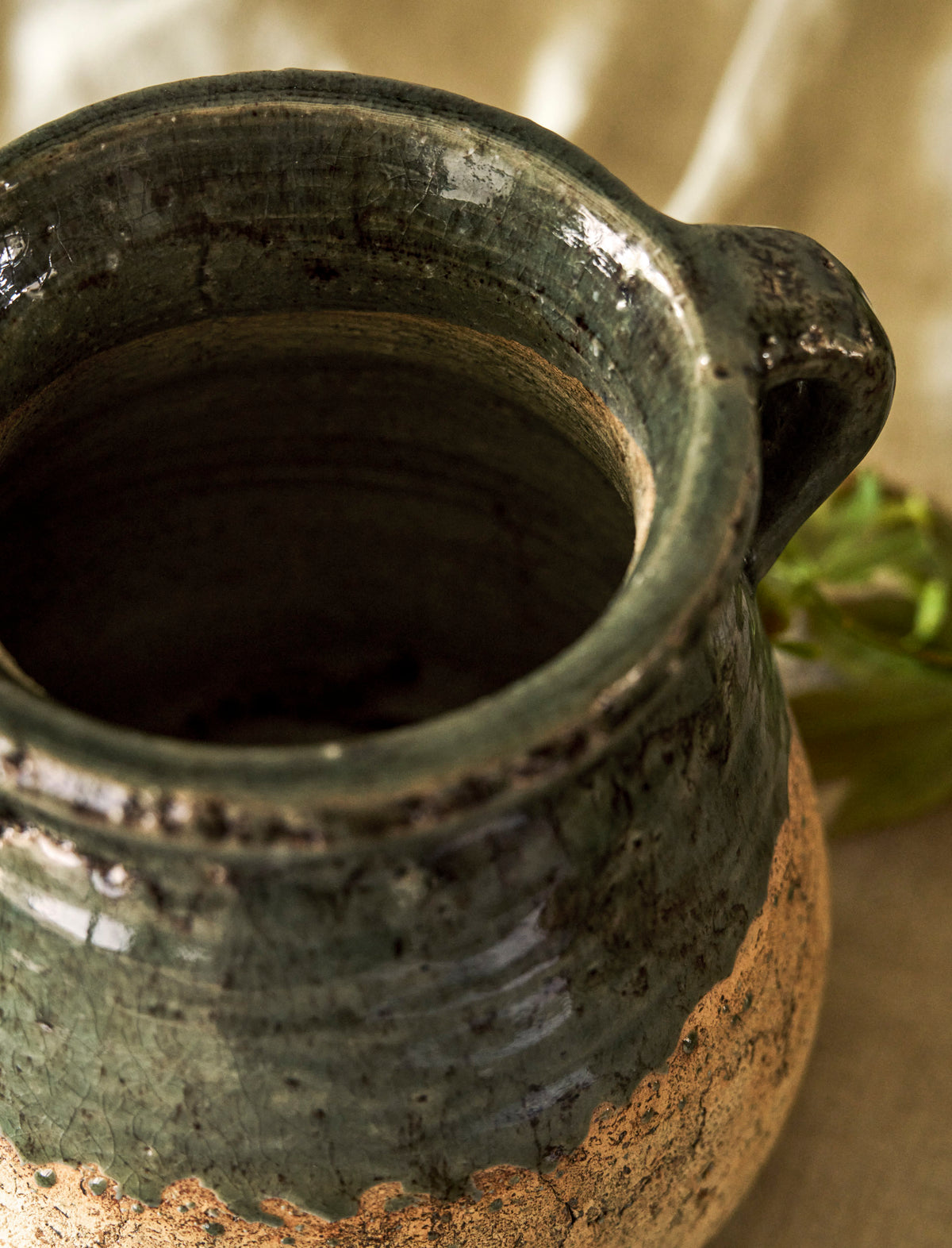 2 Handle Pot - Stoneware, Fern
